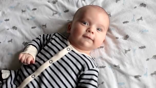 Niedliches 2 Monate altes Baby wacht auf — Stockvideo