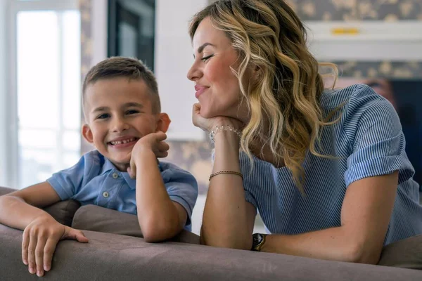 Happy mum with son at home. — Stock Photo, Image