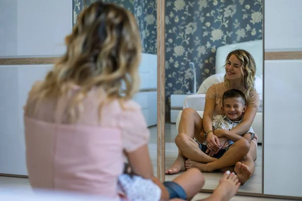 Happy mum with son at home. — Stock Photo, Image