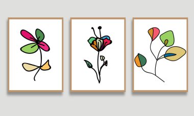 Çiçek unsurları olan soyut posterler..