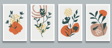 Çiçek ve yapraklı İskandinav tarzı çiçek posterleri.