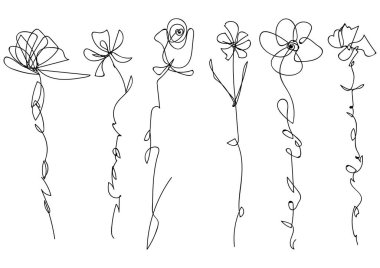 El çizimi çiçek elementleri.