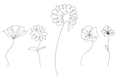 Soyut çiçek seti, karalama tarzında el çizimi vektör çizimi. çizgi sanatı, resim tasarımı baskı, tekstil, ambalaj kağıdı.