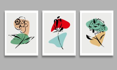 El çizimi vektör kümesi soyut çiçek kompozisyonları. soyut çiçek arkaplanı.