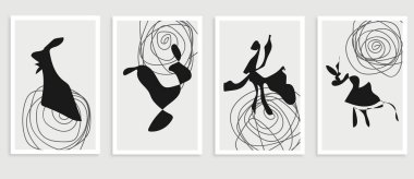 Soyut el çizimi mürekkep fırçası darbesi. Siyah beyaz boya dokusu. Vektör çizimi. Bir dizi grunge mürekkebi lekesi.