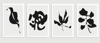 Vektör soyut siyah beyaz ve beyaz çiçek tasarımı. Soyut çiçek dizayn şablonları seti.