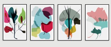 Çiçek desenli soyut arkaplan çizilmiş renkli el çizimi vektör kümesi