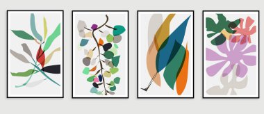 Soyut renkli çiçek desenleri seti. poster, broşür, kapak, kart ve tasarım için modern soyut vektör sanatı.