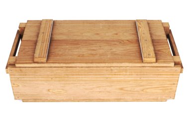 Beyaz arka planda izole edilmiş ahşap kutu. 3B illüstrasyon.