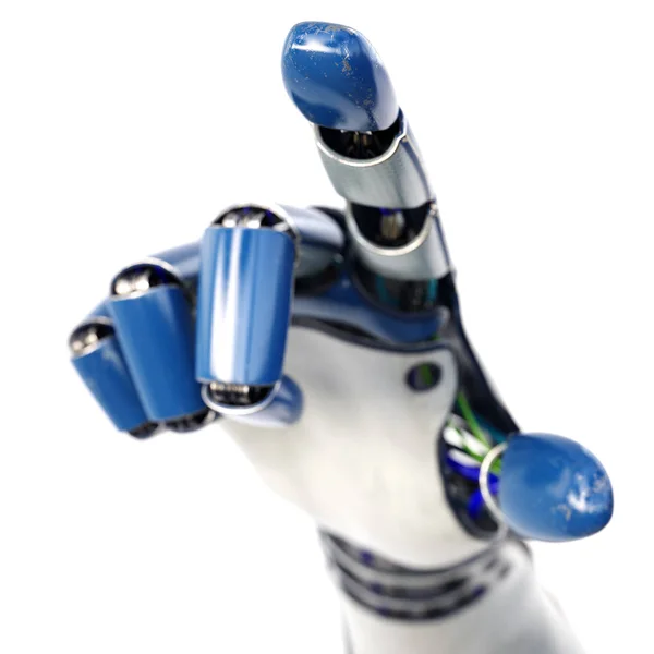 Cybernetyczna Ręka Robota Pracującego Wirtualnym Światem Futurystyczna Koncepcja Odizolowany Białym — Zdjęcie stockowe