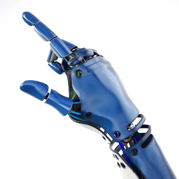 Cybernetyczna Ręka Robota Pracującego Wirtualnym Światem Futurystyczna Koncepcja Odizolowany Białym — Zdjęcie stockowe