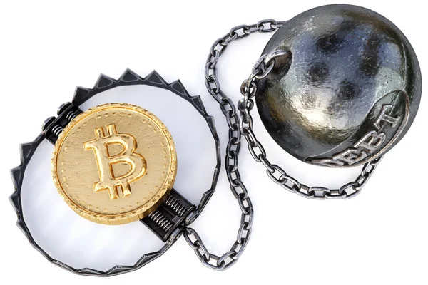 Dubna 2018 Zlaté Mince Šifrovací Měny Bitcoin Pasti Bílém Pozadí Royalty Free Stock Obrázky