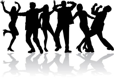 Dans eden insanlar siluetleri. vektör.