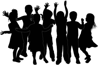 Çocuk siyah siluetler. Vektör.
