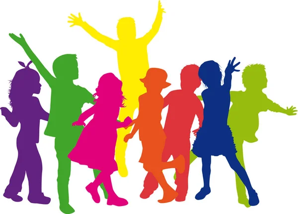 Dansende Kinderen Silhouetten Vector Werk — Stockvector