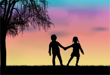 Çocuk silueti doğada .