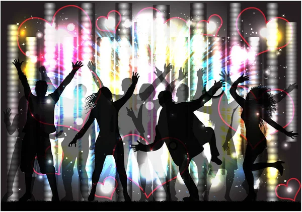 Siluetas Gente Bailando Fondo Abstracto — Vector de stock