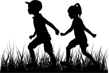 Çocuklar oynarken Silhouettes.