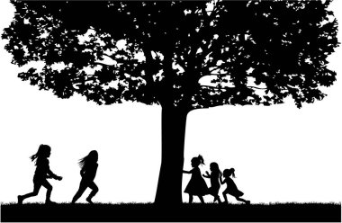 Çocuklar oynarken Silhouettes.