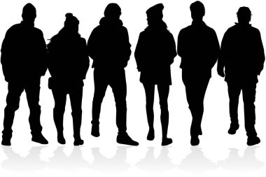 Bir grup insan. Bir sürü insan silueti.