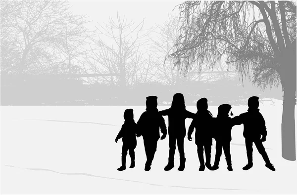 Kinderen Silhouet Natuur — Stockvector