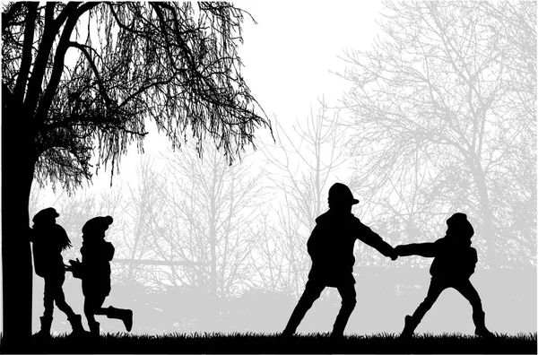 Kinderen Silhouet Natuur — Stockvector