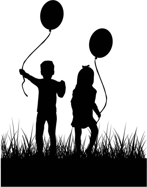 Silhouette Children Balloon — Stock Vector