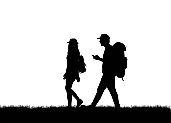 Silhouette People Walking Vector Work — Stock Vector