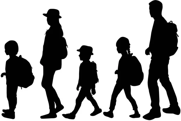 Silhouette Familj Promenad Vector Arbete — Stock vektor