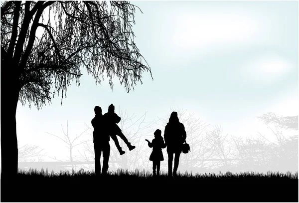 Family Silhouettes Nature — Stock Vector
