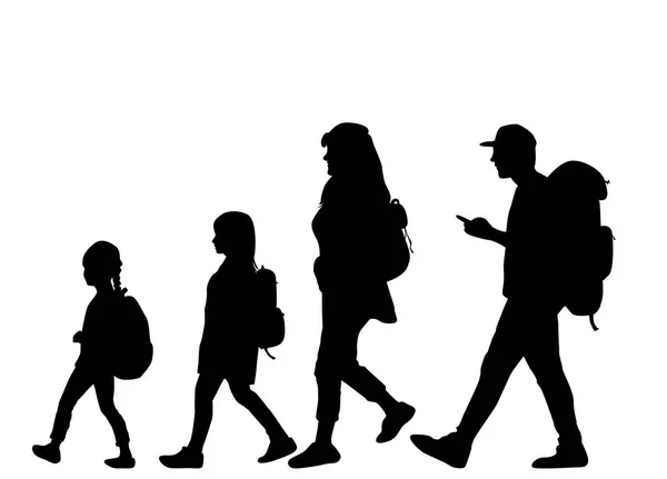 Silhouet Familie Een Wandeling — Stockvector