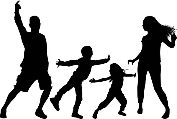 Gelukkige familie. Dansen silhouetten. — Stockvector