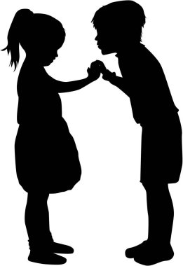 İki çocuk konuşuyor, siyah siluetler kavramsal.