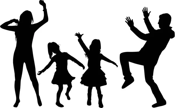 Happy family. Dancing silhouettes. — Stock Vector