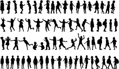 Çocuk siluetleri. Vektör işi.