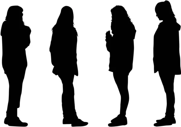 Womens black silhouettes. Vector work. — Stock Vector