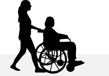 Tekerlekli sandalyede olan bir kadının vektör silueti.