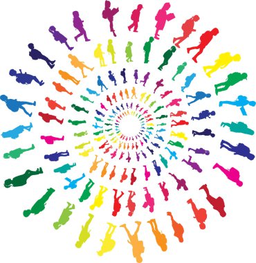 Sırt çantalı bir çocuğun silueti. .