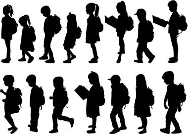 Sırt çantalı bir çocuğun silueti. .