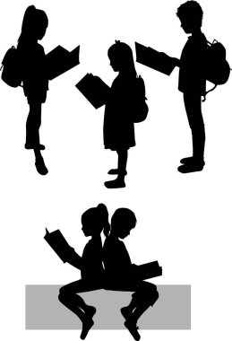 Elinde kitap olan insanların siluetleri..