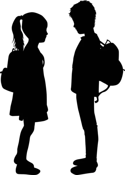 Silhouette of a child with a backpack . — Stock Vector