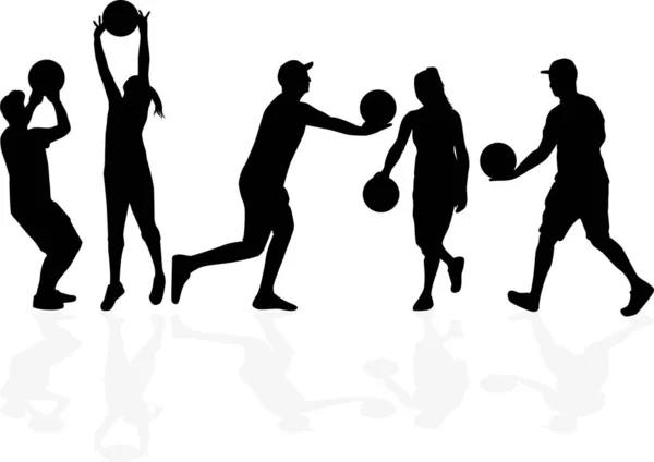 Vektorová sada siluet basketbalistů, basketbalové siluety — Stockový vektor