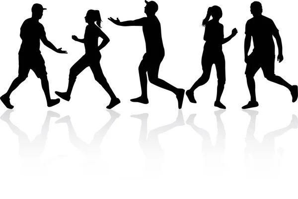 Running-zwarte silhouetten, vector werk. — Stockvector