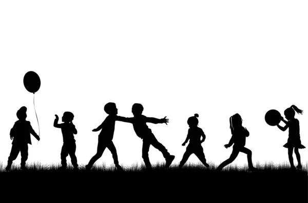 Kinderen silhouetten in de natuur. — Stockvector