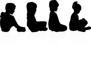 Siyah Çocuk siluetleri. Vektör çalışması.