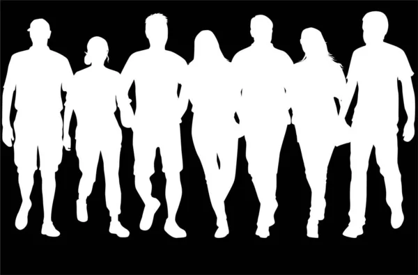 Group of people. Crowd of people silhouettes. — Stock Vector