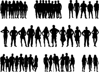 Bir grup insan. Bir sürü insan silueti.