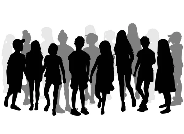 Children black silhouettes. Vector work. — Stock Vector