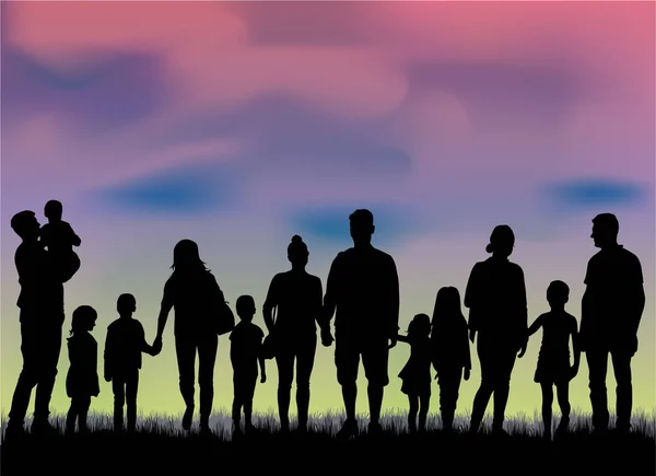 Family silhouettes in nature, vector work. — ストックベクタ