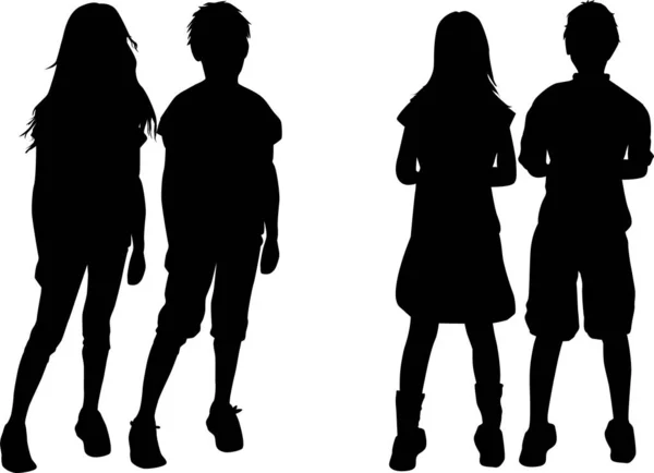 Children black silhouettes. Vector work.Twins. — Stock Vector